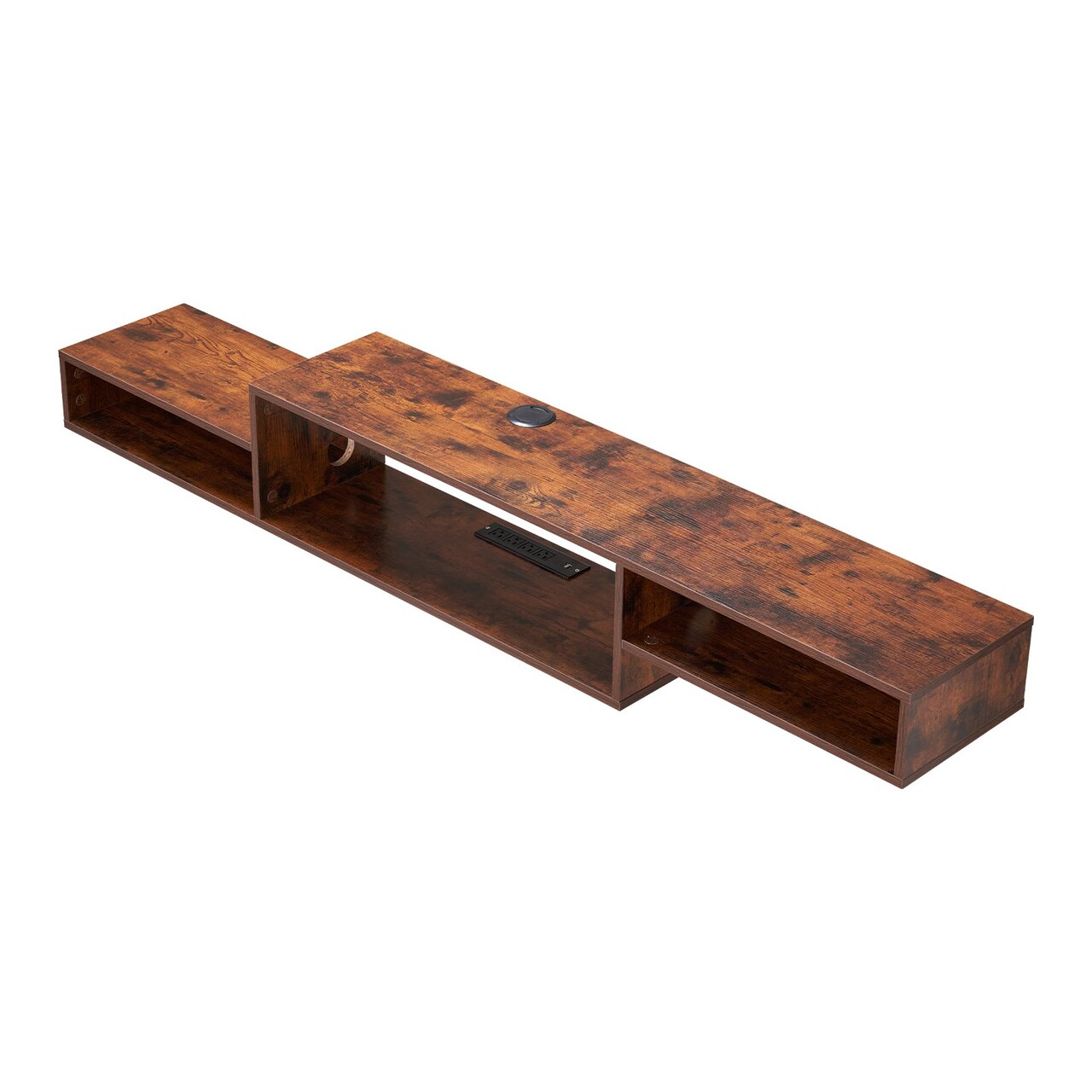 Particleboard Wall-Mounted TV Stand with USB Ports and Storage Shelves